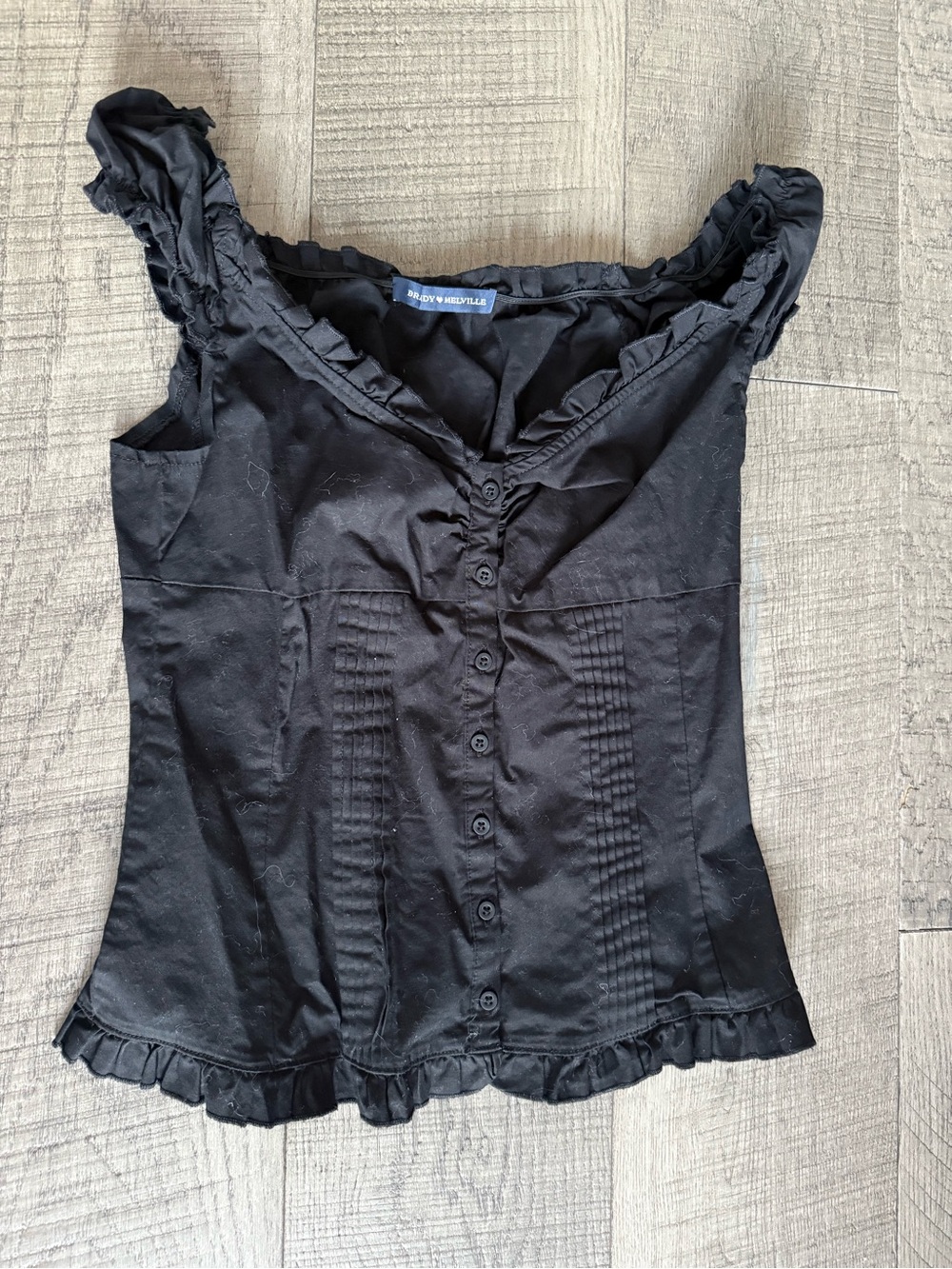 Brandy Melville Black Ruffle-Trim Button Front Top